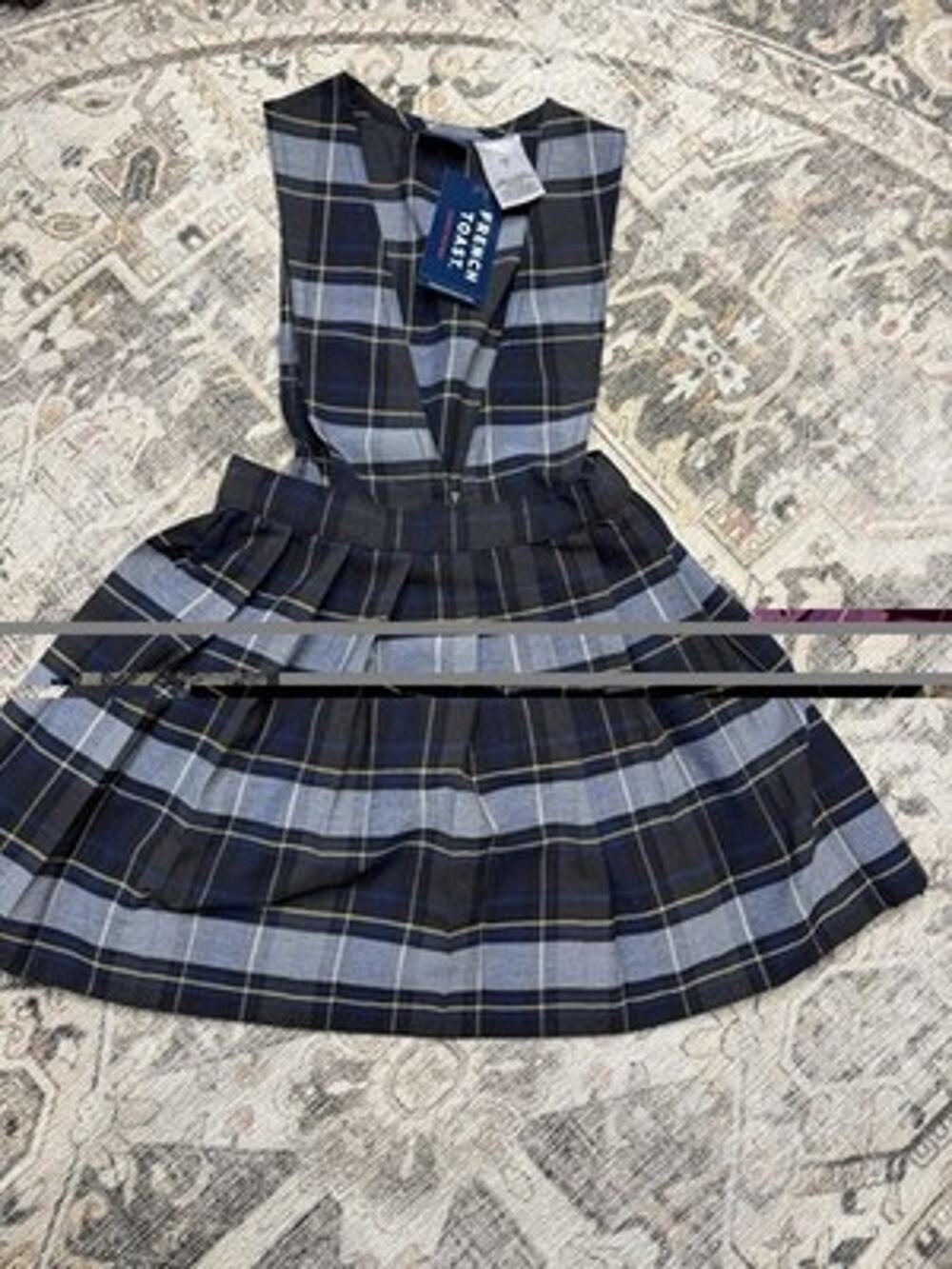 NWT French Toast Plaid V-Neck School Uniform Jumper Dress 5 Blue Gold Plaid